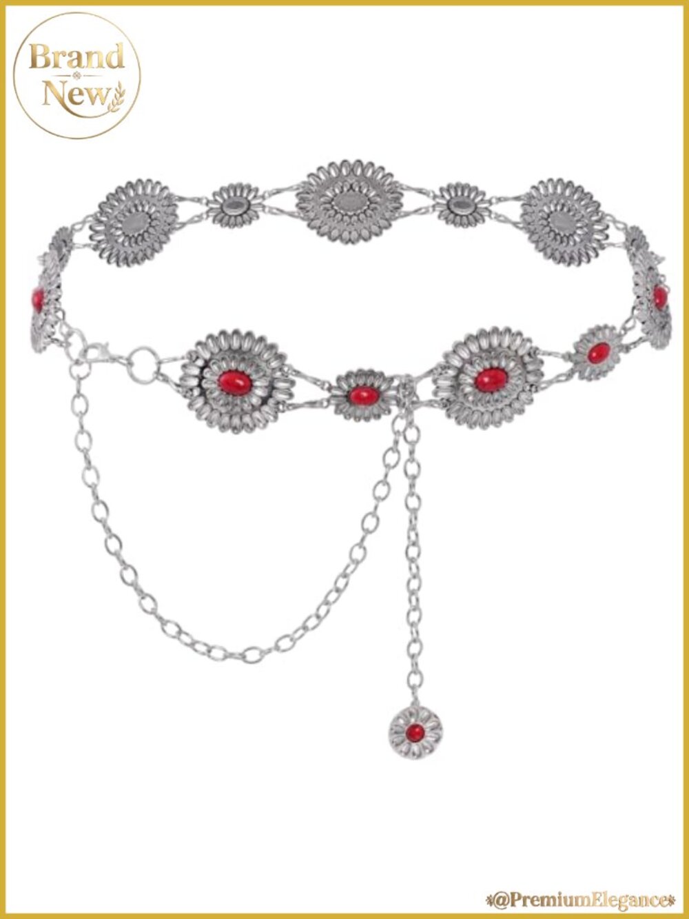 Metal Concho Chain Belt Adjustable Western Cowgirl Waist Chain for Dresses Jeans